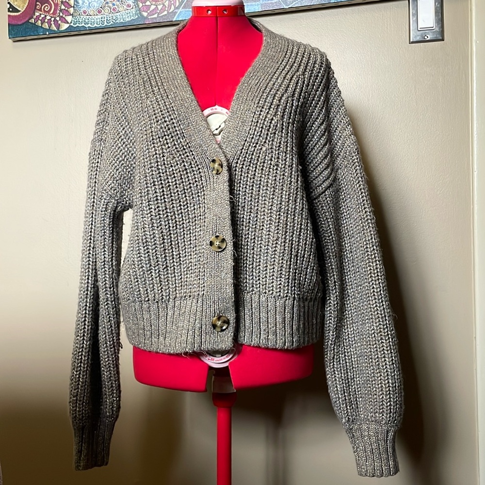 GAP metallic knit oversized cardigan sweater